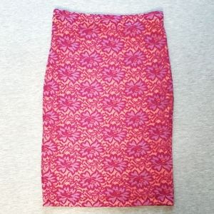Pink and Orange Bodycon Midi Skirt (XS)